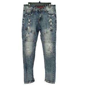 Heritage America Men’s Distressed Moto Style Skinny Denim Jeans W34 L33